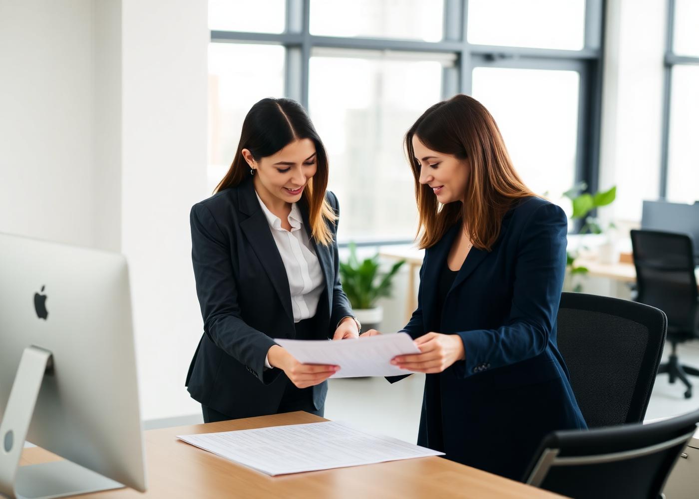 Business colleagues reviewing a printed document together